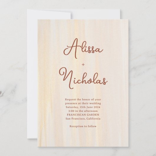 Brush Gold & Terracotta Script Monogram Wedding Einladung (Vorderseite)