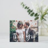 Brush Hand Lettered Foto Wedding Danke Postkarte (Stehend Vorderseite)