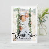 Brush Hand Lettering Foto Hochzeit Vielen Dank Dankeskarte (Stehend Vorderseite)