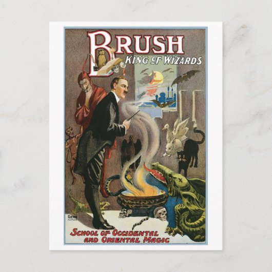 Brush ~ King of Wizards Vintag Magic Act Postkarte (Vorderseite)