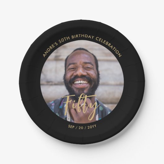 Brush Lettering Custom Foto 50. Geburtstagsparty Pappteller (Vorderseite)