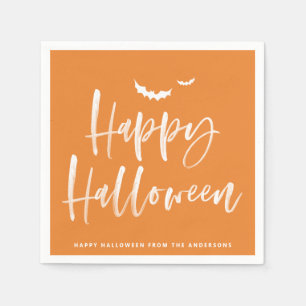 Brush Lettering Orange Happy Halloween Party Serviette