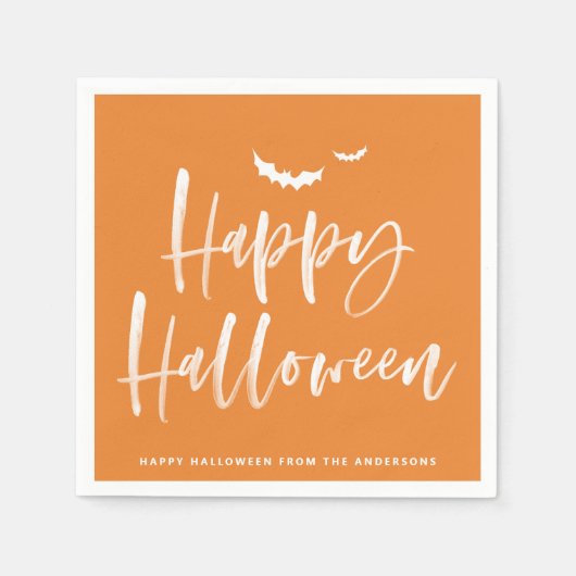 Brush Lettering Orange Happy Halloween Party Serviette (Vorderseite)