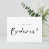 Brush Letting Pink wirst du mein Bridesman sein Einladung (Stehend Vorderseite)