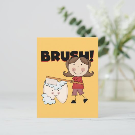 BRUSH - Mädchen mit Zahnstocher und Geschenke Postkarte (Stehend Vorderseite)