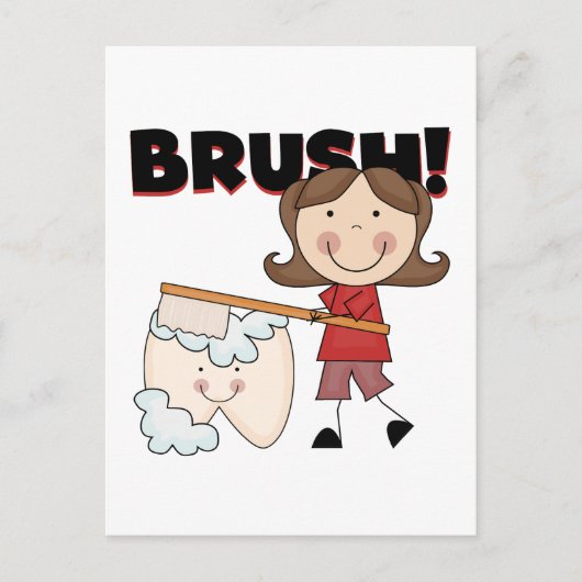 BRUSH - Mädchen mit Zahnstocher und Geschenke Postkarte (Vorderseite)