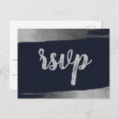 Brush Rustic Navy Silver Simple Modern UAWG Einladungspostkarte (Vorne/Hinten)