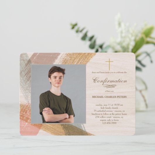 Brush Schlaganfälle Foto Bestätigung Einladung (Stehend Vorderseite)