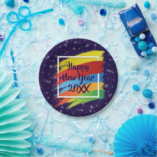 Brush Schlaganfälle Happy New Year 20xx Party 7" Pappteller (Party)