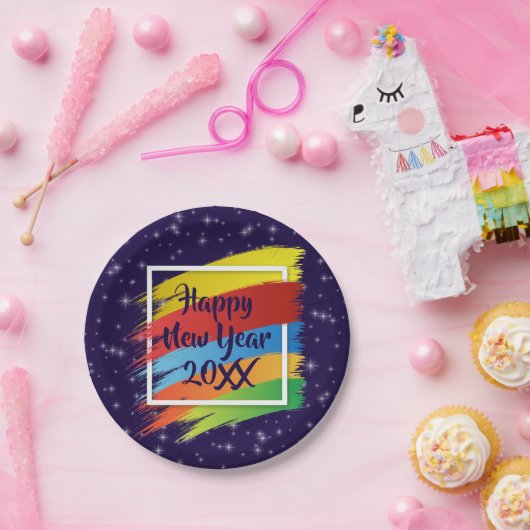Brush Schlaganfälle Happy New Year 20xx Party 7" Pappteller (Party)