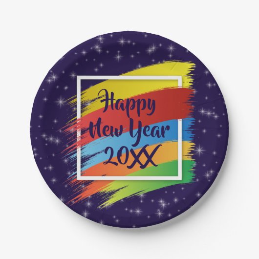 Brush Schlaganfälle Happy New Year 20xx Party 7" Pappteller (Vorderseite)