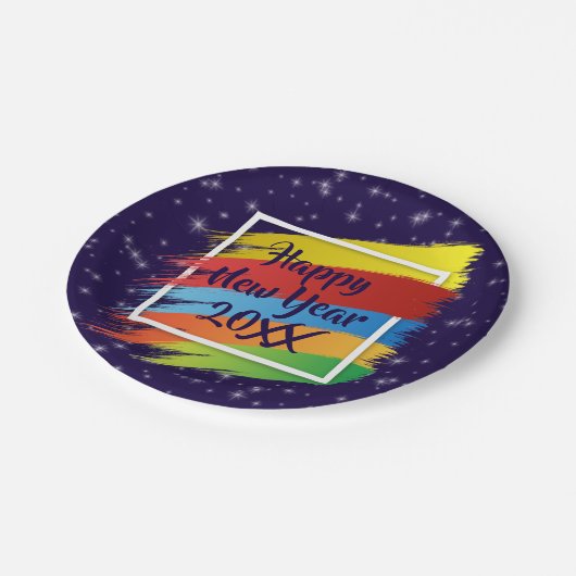 Brush Schlaganfälle Happy New Year 20xx Party 7" Pappteller (Schrägansicht)