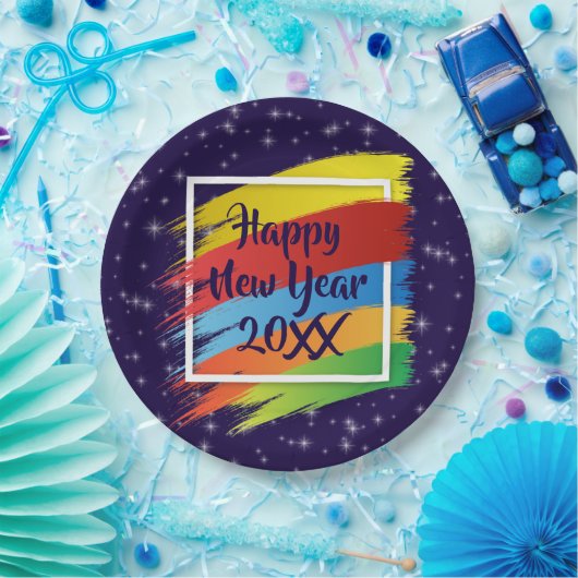 Brush Schlaganfälle Happy New Year 20xx Party Pappteller (Party)