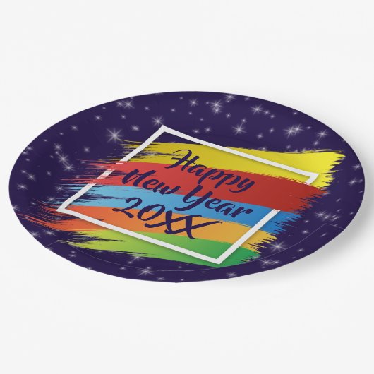 Brush Schlaganfälle Happy New Year 20xx Party Pappteller (Schrägansicht)