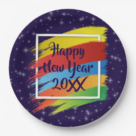 Brush Schlaganfälle Happy New Year 20xx Party Pappteller