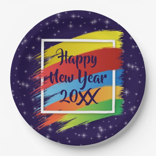 Brush Schlaganfälle Happy New Year 20xx Party Pappteller (Vorderseite)