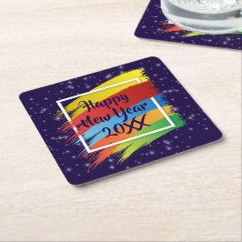 Brush Schlaganfälle Happy New Year 20xx Party Rechteckiger Pappuntersetzer