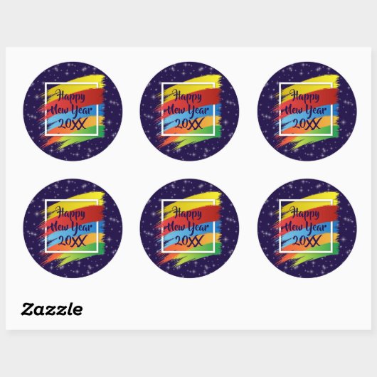 Brush Schlaganfälle Happy New Year 20xx Party Runder Aufkleber (Blatt)