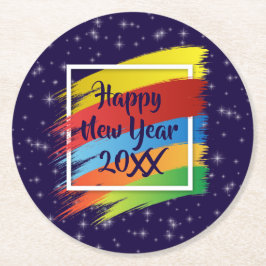 Brush Schlaganfälle Happy New Year 20xx Party Runder Pappuntersetzer