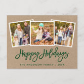 Brush Script 3 Foto Family Holiday Kraft Postkarte (Vorderseite)