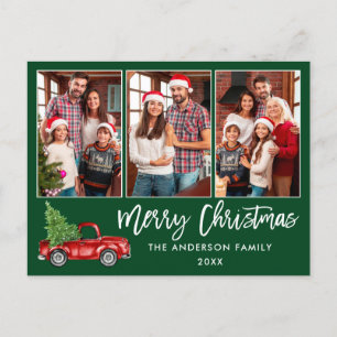 Brush Script 3 Foto Weihnachten Vintag Truck Green Postkarte