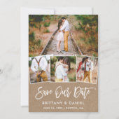 Brush Script 4 Foto Retten Unsere Date Kraft Card Save The Date (Vorderseite)