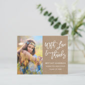 Brush Script Abschluss Liebe dank Kraft Postkarte (Stehend Vorderseite)