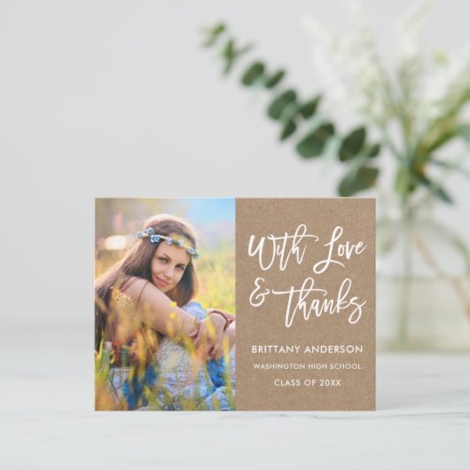 Brush Script Abschluss Liebe dank Kraft Postkarte (Stehend Vorderseite)