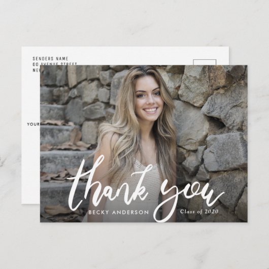 Brush Script Abschluss vielen Dank Postkarte (Vorne/Hinten)