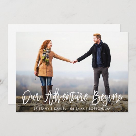 Brush Script Adventure Save the Date Foto Card (Vorne/Hinten)
