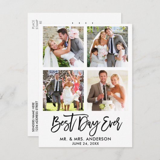 Brush Script Best Day Ever Wedding Foto Vielen Dan Postkarte (Vorne/Hinten)