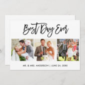 Brush Script Bester Tag für 3 Foto Hochzeit Dankeskarte (Vorne/Hinten)
