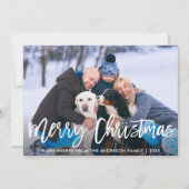 Brush Script Blue Frohe Weihnachts-Familienkarte Einladung (Vorderseite)
