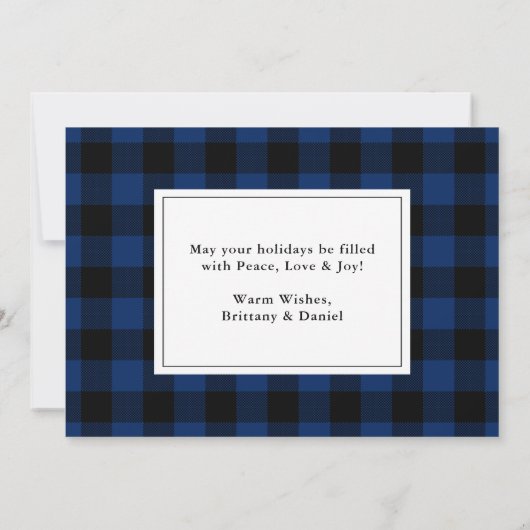 Brush Script Blue Kariert Wedding Foto Weihnachten (Rückseite)