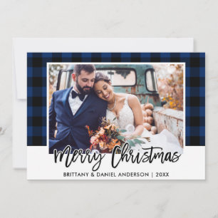 Brush Script Blue Kariert Wedding Foto Weihnachten