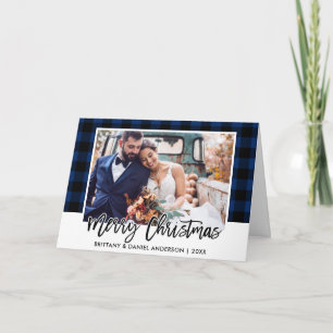 Brush Script Blue Kariert Wedding Foto Weihnachten