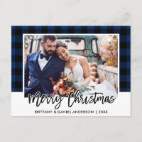 Brush Script Blue Kariert Wedding Foto Weihnachten