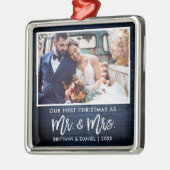 Brush Script Blue Wood Erste Weihnachtszeit Mr. Mr Ornament Aus Metall (Links)