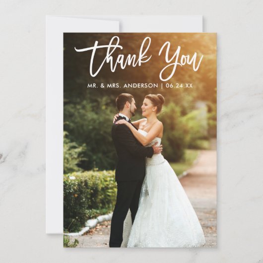 Brush Script Bride Groom Wedding Foto Dankeskarte (Vorderseite)