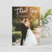 Brush Script Bride Groom Wedding Foto Dankeskarte (Stehend Vorderseite)