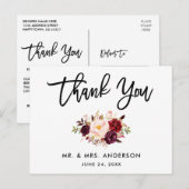 Brush Script Burgundy Wedding Floral Vielen Dank Postkarte (Vorne/Hinten)