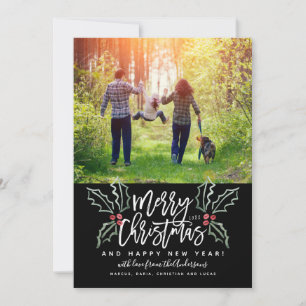 Brush Script Christmas Hollies Feiertagskarte