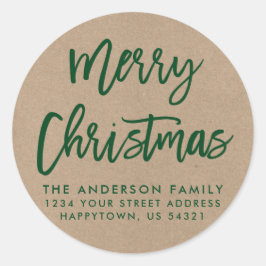 Brush Script Christmas Kraft Green Umschlag Aufkle Runder Aufkleber