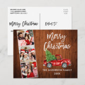 Brush Script Christmas Red Truck Wood 3 Foto Postkarte (Vorne/Hinten)