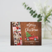 Brush Script Christmas Red Truck Wood 3 Foto Postkarte (Stehend Vorderseite)