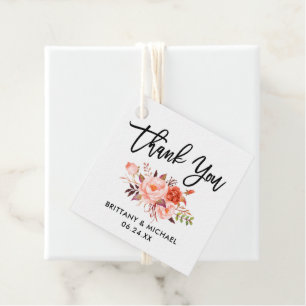 Brush Script Coral Floral Wedding Vielen Dank Geschenkanhänger