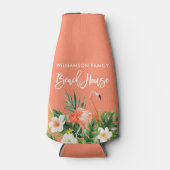 Brush Script Coral Tropical Floral Beach House Flaschenkühler (Vorderseite)