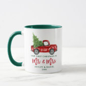 Brush Script Erste Weihnacht Mr. Truck Green Tasse (Links)