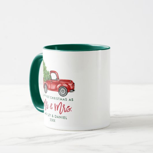 Brush Script Erste Weihnacht Mr. Truck Green Tasse (Vorderseite Links)