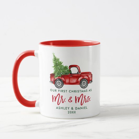 Brush Script Erste Weihnacht Mr. Truck Red Tasse (Links)